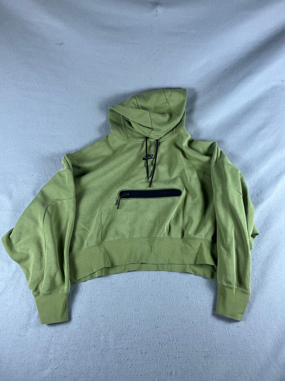Nike Sportswear Tech Fleece Oversized Cropped Hoodie Womens L Green Sweatshirt